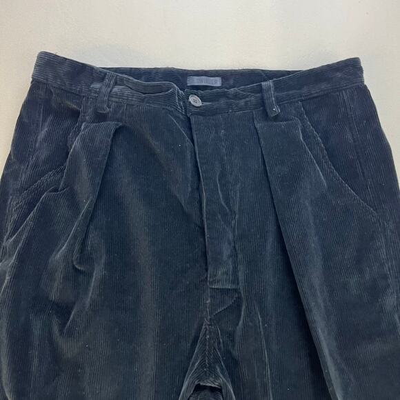 R.Swiader Pants Corduroy Mens 34 Black Trousers Pleated Straight Leg Button Fly - Picture 2 of 12